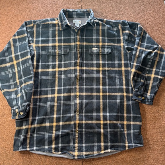 Carhartt Other - Carhartt Mens 2XL Tall Plaid Flannel Shirt Black Tan Long Sleeve Workwear Cotton